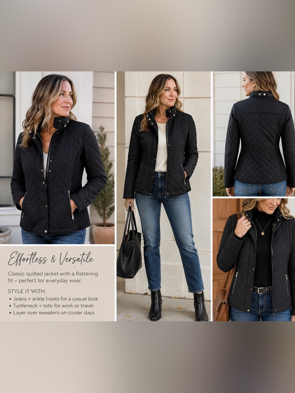 New York & Company Womens Small Black Quilted Jacket Zip Snap Stretch Coat